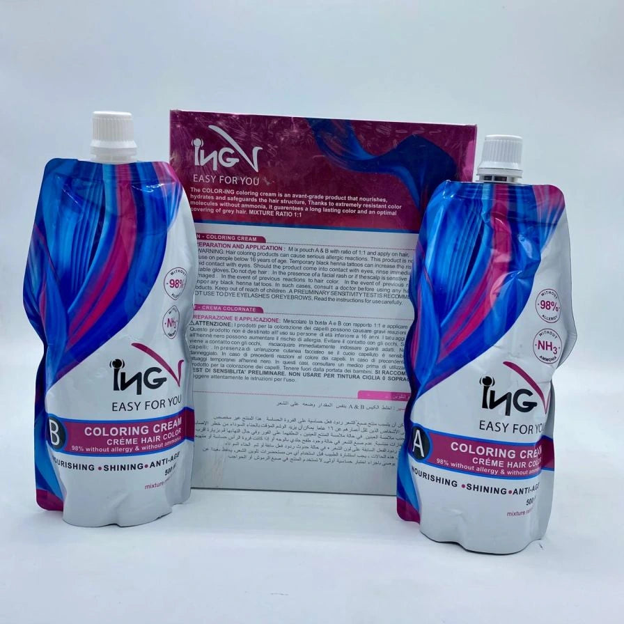 ING Easy For You ہیئر کلر کریم – اٹلی سے درآمد شدہ Easy to Use | Ammonia Free | 100٪ سفید بالوں کو کلر - ZBS Products 