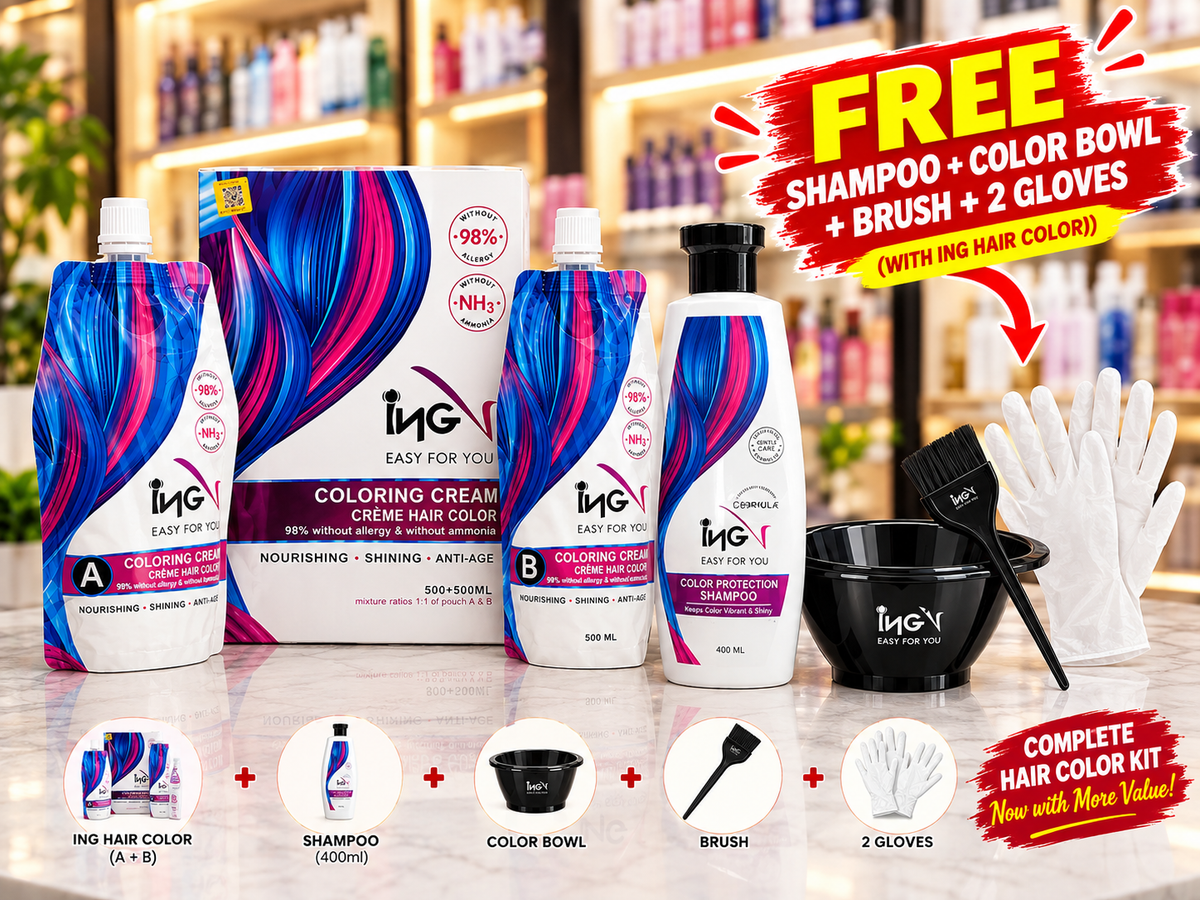 ING Hair Color + Get 400ml Shampoo + Bowl + Brush + Gloves FREE | Limited Time Offer
